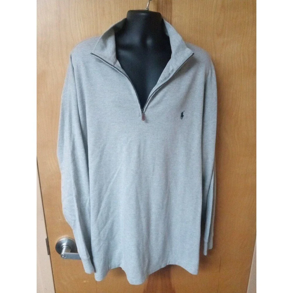 RALPH LAUREN POLO Men's (Size 2XLT) Gray 1/4 Zip Long Sleeve Polo Shirt Cotton